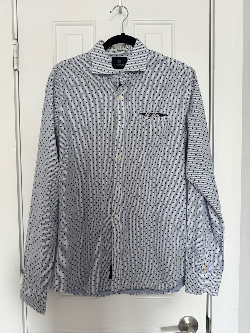 Scotch & Soda White Shirt with Navy Dot Print